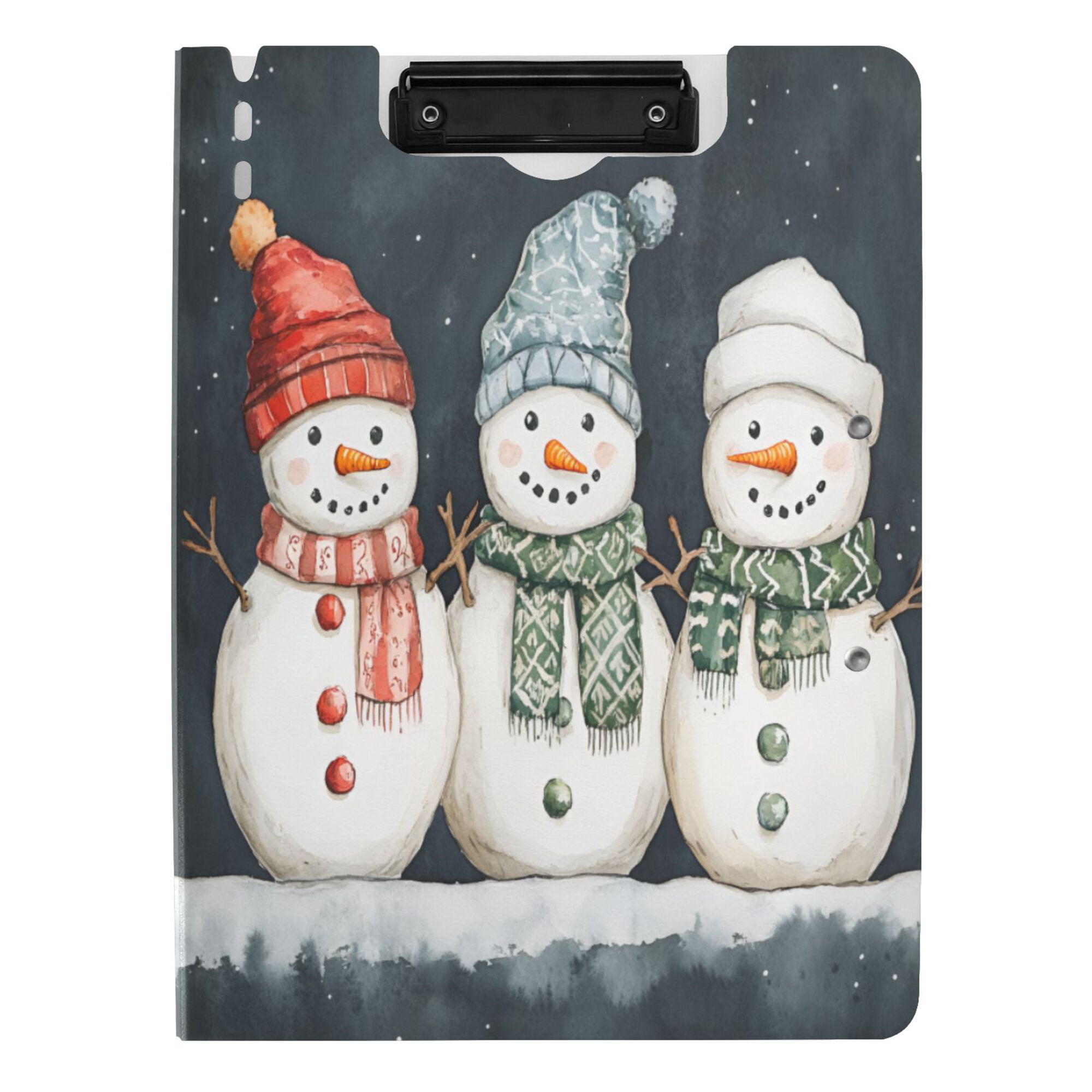 FORMRS A4 Clipboard Folder with Pen Holder Horizontal Foldable School Office Binder, Green Snowmen