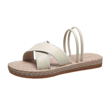 

Quealent Adult Women Sandal Sandals for Women Size 9W Ladies Fashion Solid Color Leather Strap Open Toed Straw Woven Sole for Women Sandals Heels Beige 8.5