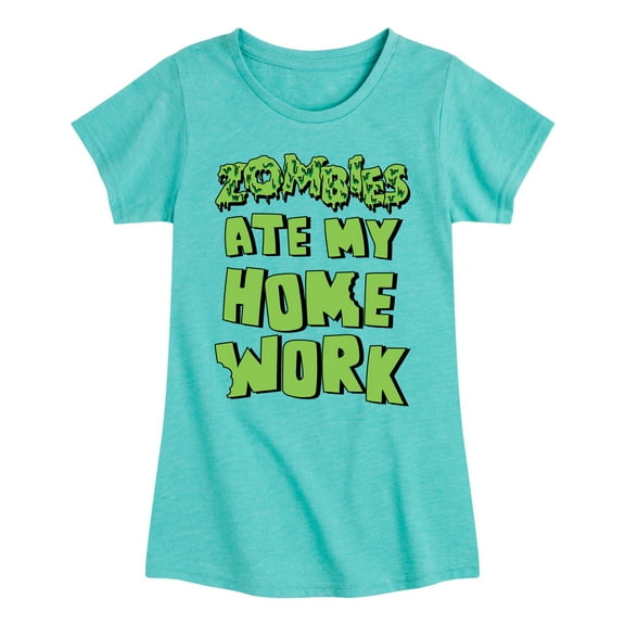 Instant Message - Zombies Ate My Homework - Toddler & Youth Girls Short Sleeve Graphic T-Shirt