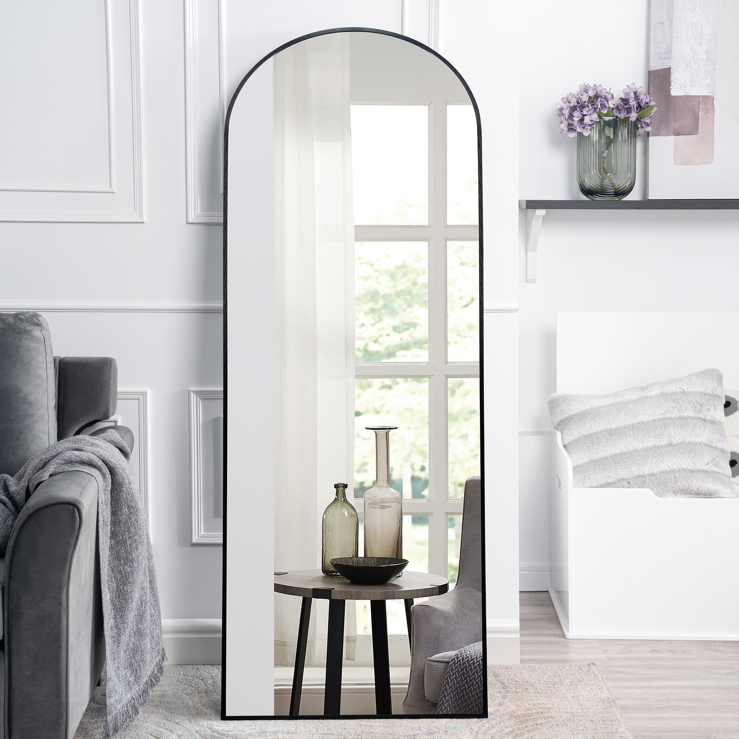 Naomi Home 71”x 31” Mabel Arched Aluminum Mirror Full Length Mirror Free Standing Leaning/Hanging/Mounted Mirror Aluminum Frame for Modern Living, Black