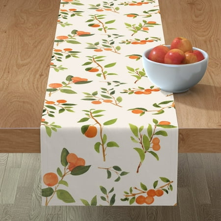 

Cotton Sateen Table Runner 72 - Orange Tree Summer Nature Vintage Retro Citrus Print Custom Table Linens by Spoonflower