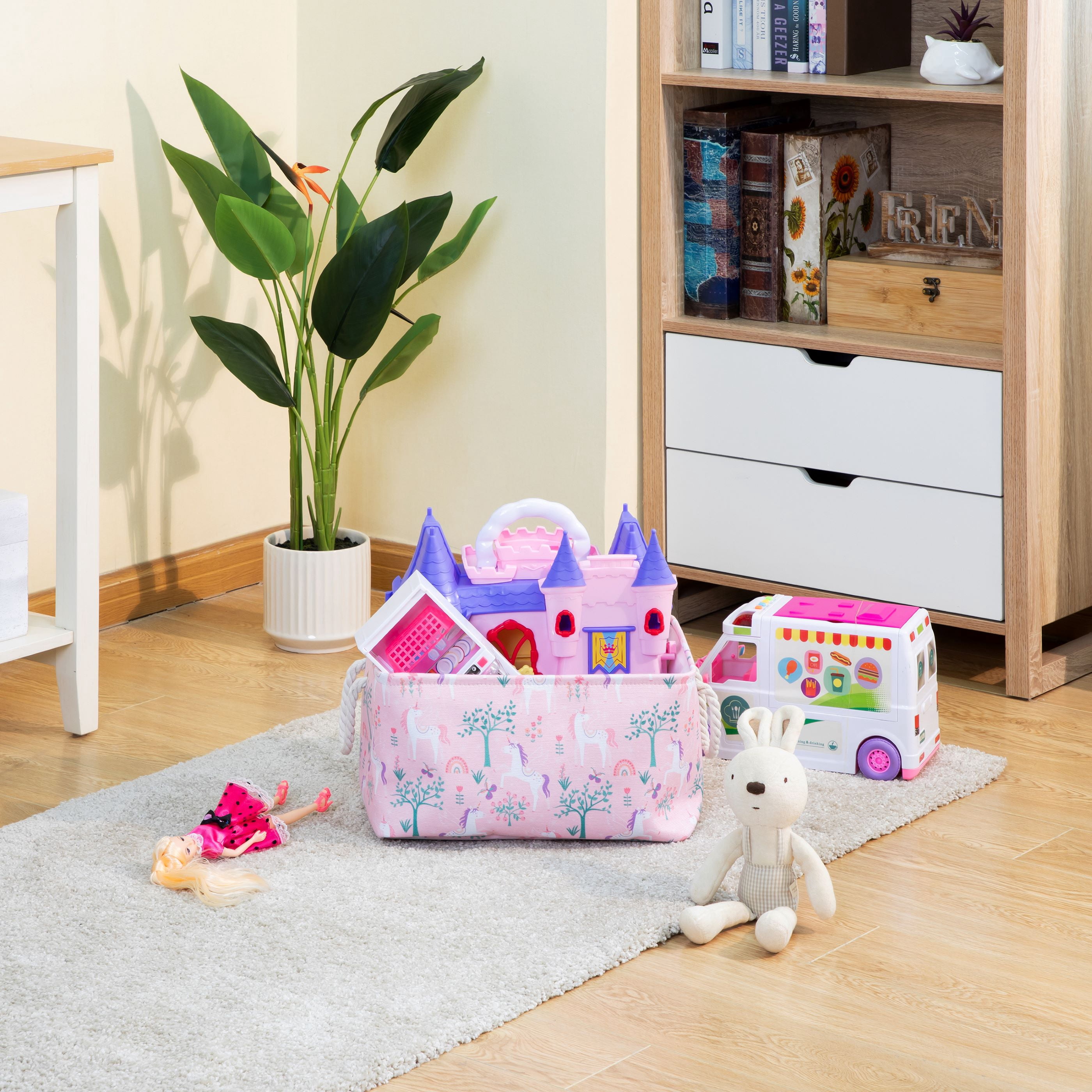 Your Zone Kids Unicorn Canvas Storage Basket with Handles, 15 in x 11 in x 7.8 in