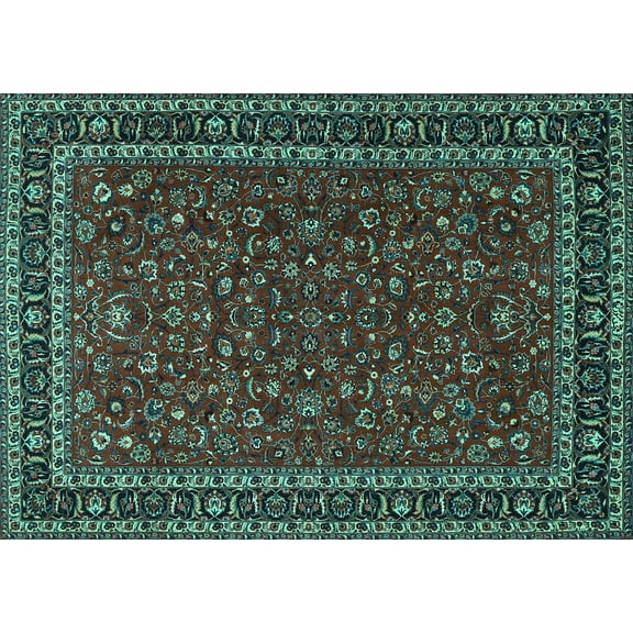 Ahgly Company Machine Washable Indoor Rectangle Persian Turquoise Blue Traditional Area Rugs, 5' x 7'