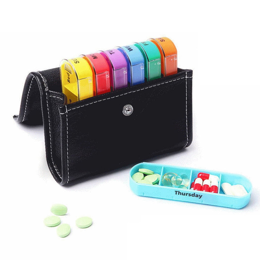 Coofit Weekly Pill Organizer 4 Times a Day Portable Pill Case Pill Box with Storage Bag