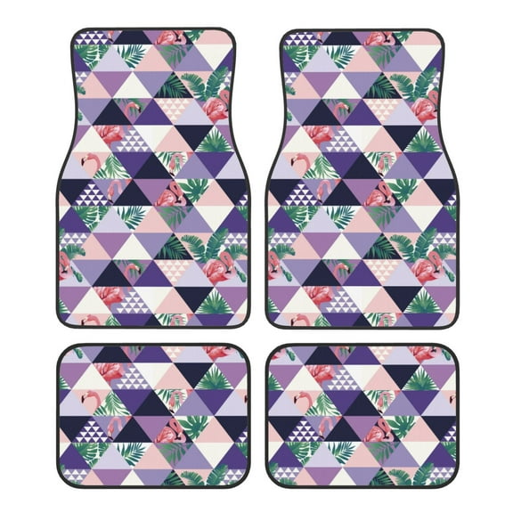Balery Plaid Flamingo Pattern 4-Piece Floor Mats, Heavy-Duty Rubber Liners, Anti-Slip Design, All-Season Automotive Protection, Vehicles, Cars, Trucks, and SUVs