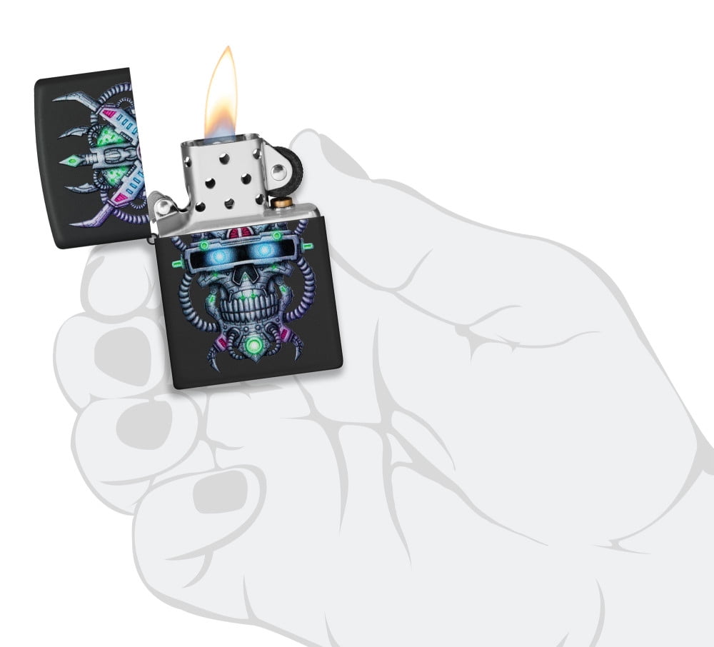 Zippo Cyber Skull Design Black Matte Pocket Lighter