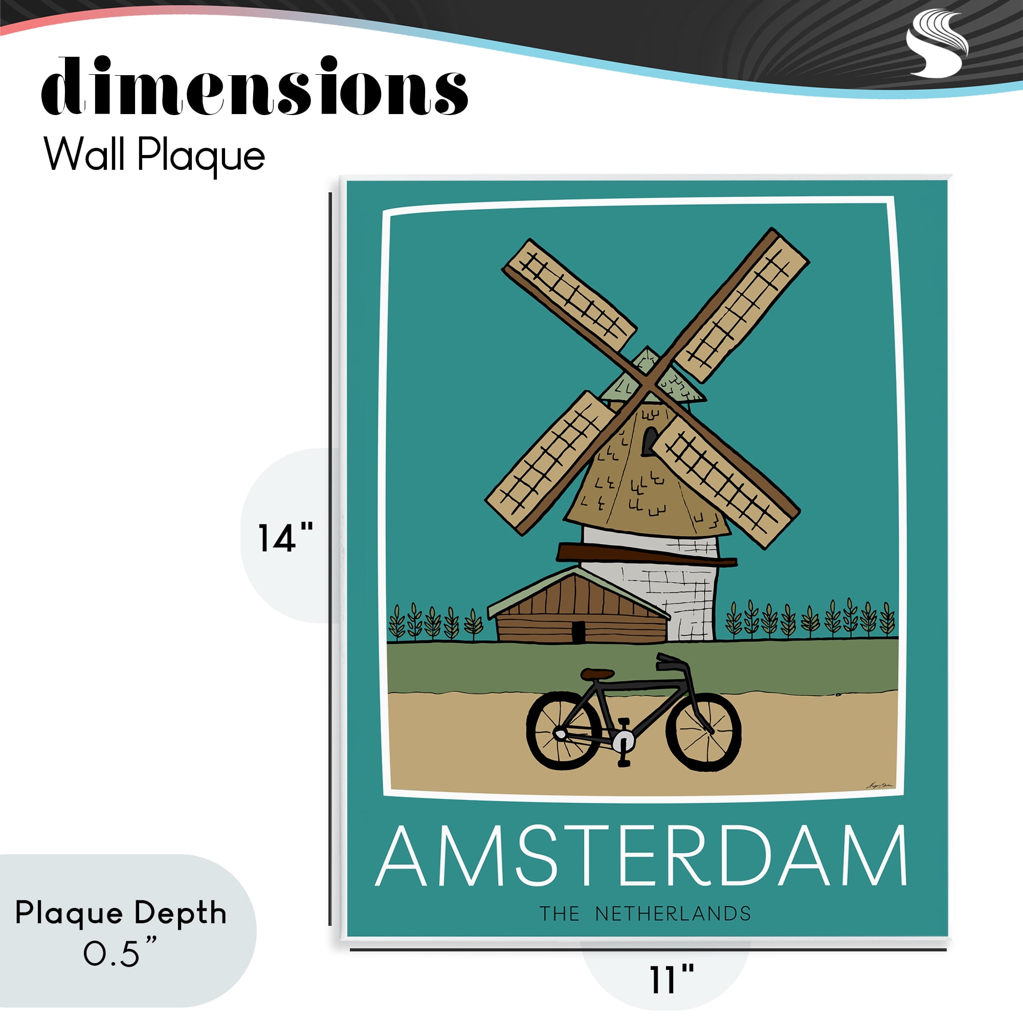 Stupell Industries Amsterdam Windmill Poster Wall Plaque Art, design by Hugo Edwins
