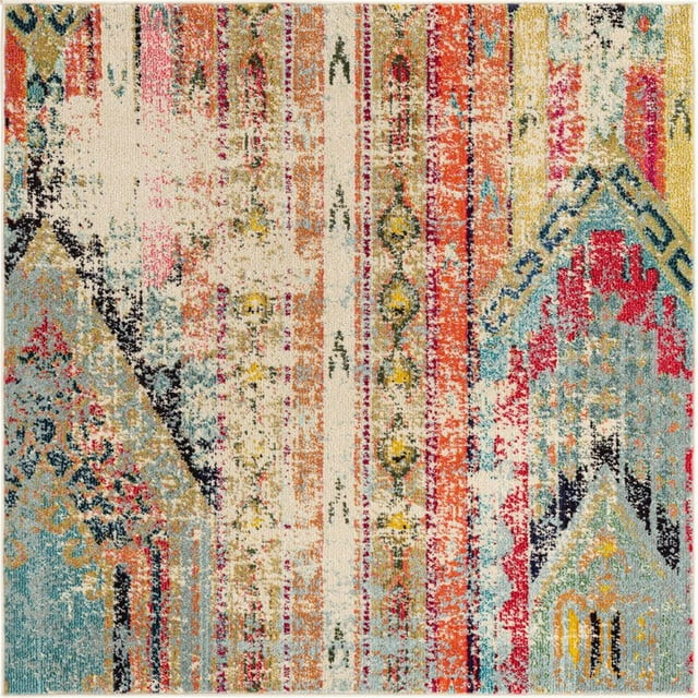 Unique Loom Sedona Vintage Modern Over-Dyed Rug 5' x 5' Square Multi/Beige