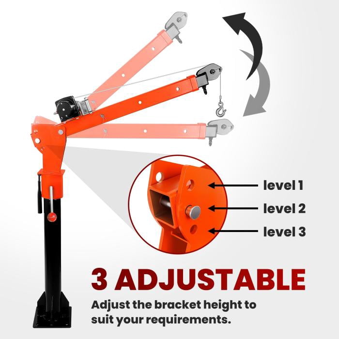 Muweixin 2000LBS 12V Pickup Truck Crane, 1100LBS Capacity 360° Rotatable with Electric Winch, Extendable Boom for Engine, ATV, Boat Lifting