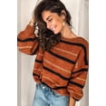 thumbnail image 2 of Chandails pour Femmes Décontractés à Manches Longues Col Rond Rayé Pull d'Hiver en Tricot, 2 of 7