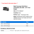 thumbnail image 2 of Right Passenger Side Mirror - Compatible with 2006 - 2011 Ford Ranger 2007 2008 2009 2010, 2 of 2