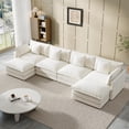 thumbnail image 3 of VEPXXP 146.8" U-Shaped Modular Sectional, Chenille 4-Seater Cloud Couch with 2 Reversible Ottomans, Breathable Upholstered Sofa for Spacious Apartment & Living Room, White, 3 of 13