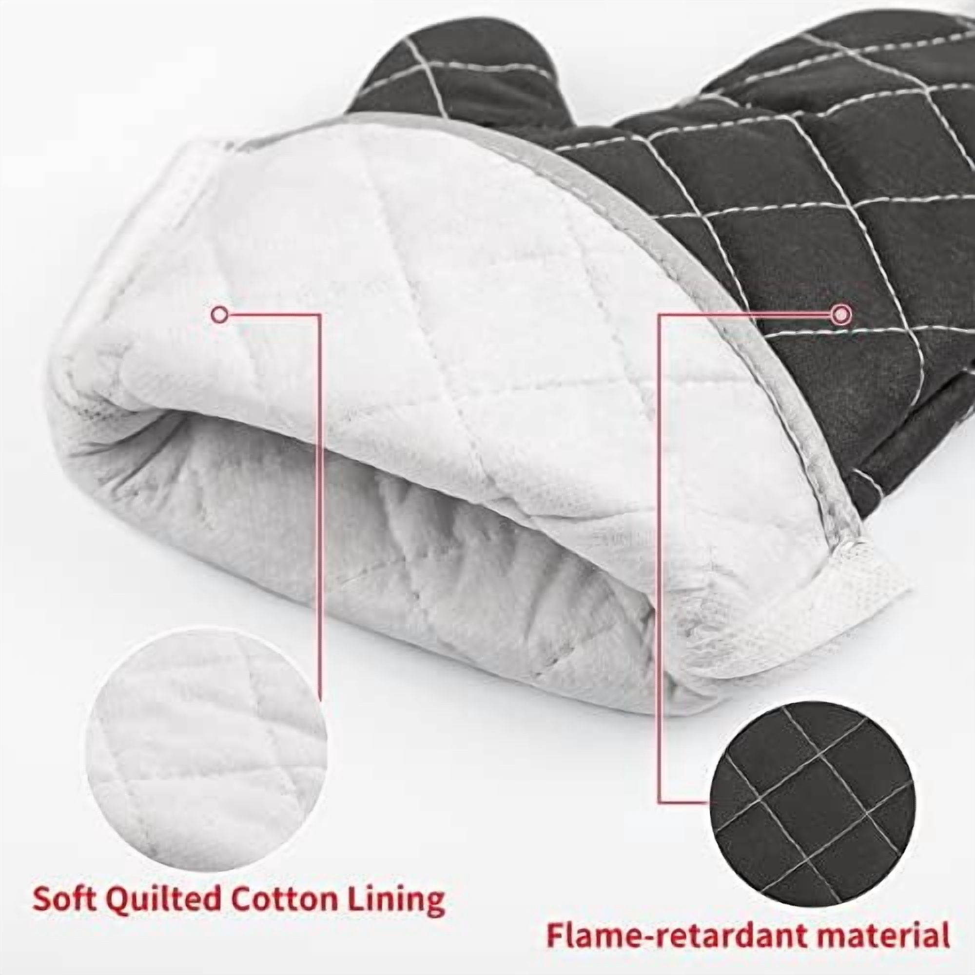 Oven Mitts Heat Fire Resistant Oven Mitts 425 ° F, Quilted Terry Cloth Cotton Soft Lining Oven Gloves, Extra Long Kitchen Mittens for Cooking Baking