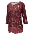 thumbnail image 5 of Fesfesfes Tops for Women O-Neck Half Sleeve Printing Splicing Plus Size Tops Easy Blouse, 5 of 8