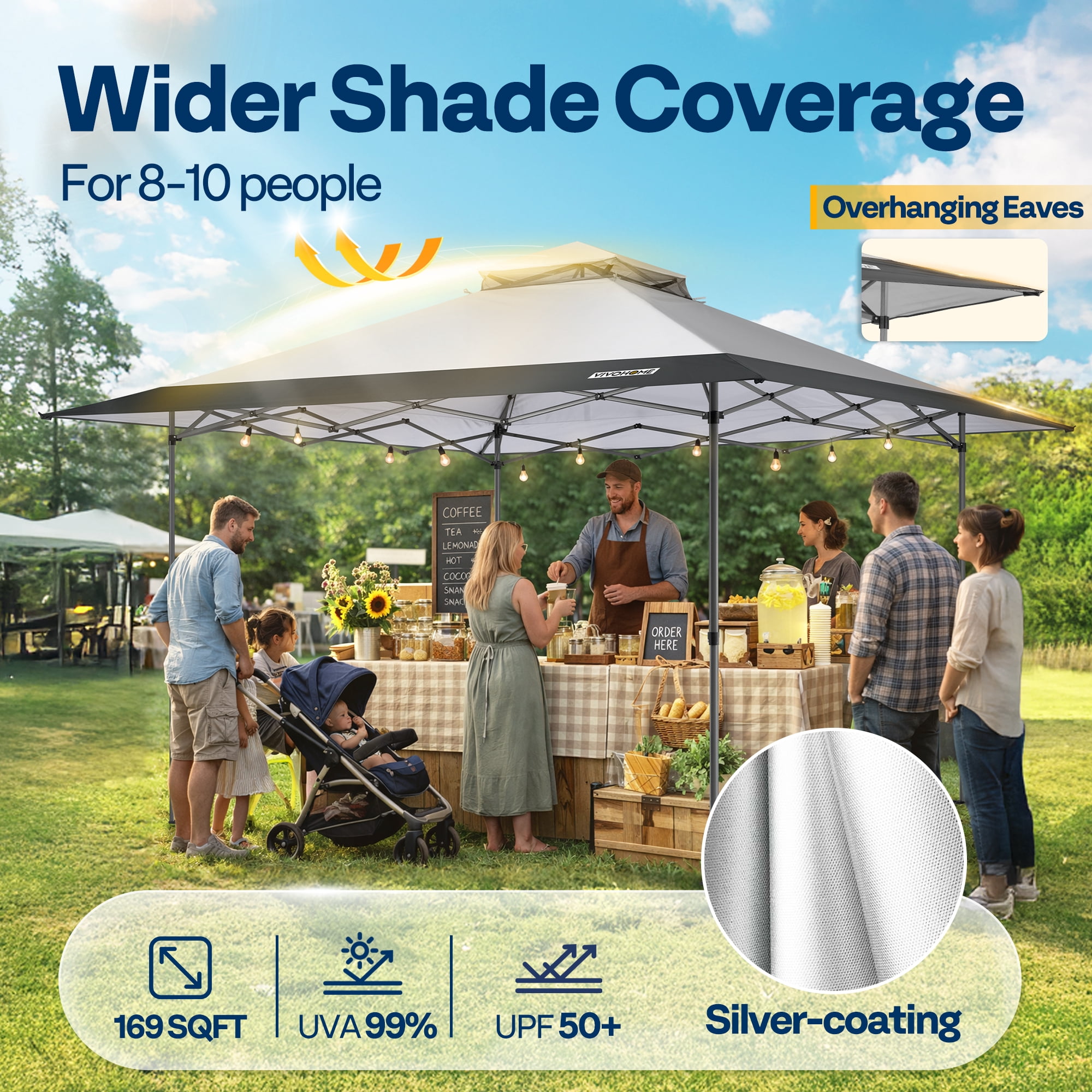SPECSTAR 13x13ft Pop Up Gazebo One Push Setup Canopt Tent Heavy Duty with Wheel Carry Bag, Center Lock and 4 Sandbags, 169 Square Feet of Shade, Grey