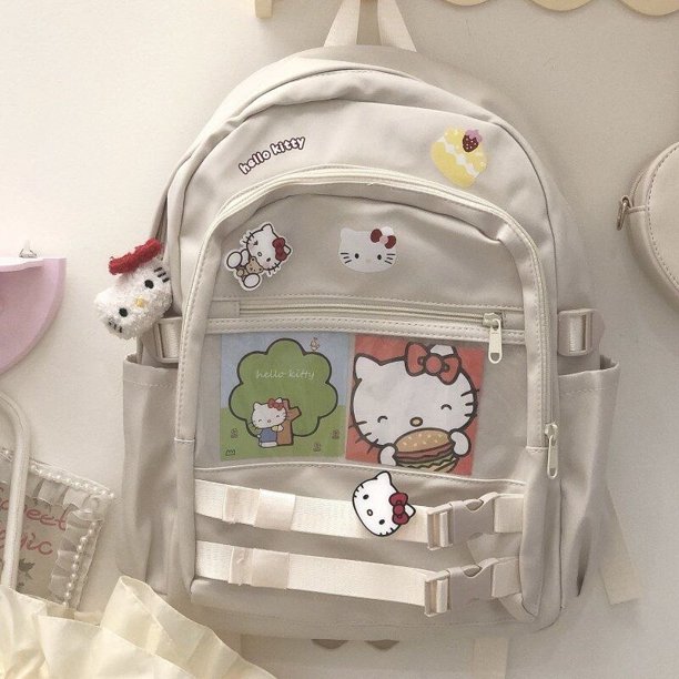 Sanrio-Bolsos Kawaii Y2k para mujer, mochila de Hello Kitty, bolsos de lona para estudiantes, gran capacidad, bolsos de hombro originales, diseñador lindo Fivean unisex