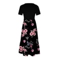 thumbnail image 3 of Penkiiy Robe d'Été Décontractée à Manches Courtes Col Rond Robe Maxi Fluide à Volants avec Poches Imprimé Floral 2TG Noir, 3 of 4