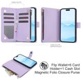 thumbnail image 4 of Wallet Case Compatible with iPhone 16, Premium PU Leather Zipper Flip Folio Wallet RFID Blocking with Wrist Strap & Crossbody Strap Magnetic Closure Kickstand Protective Case, Purple, 4 of 9