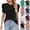 01# Black, variant on Women's Short Sleeve Summer Top Crewneck Pleated Puff Sleeve Blouse Ribbed Casual Shirts,White S