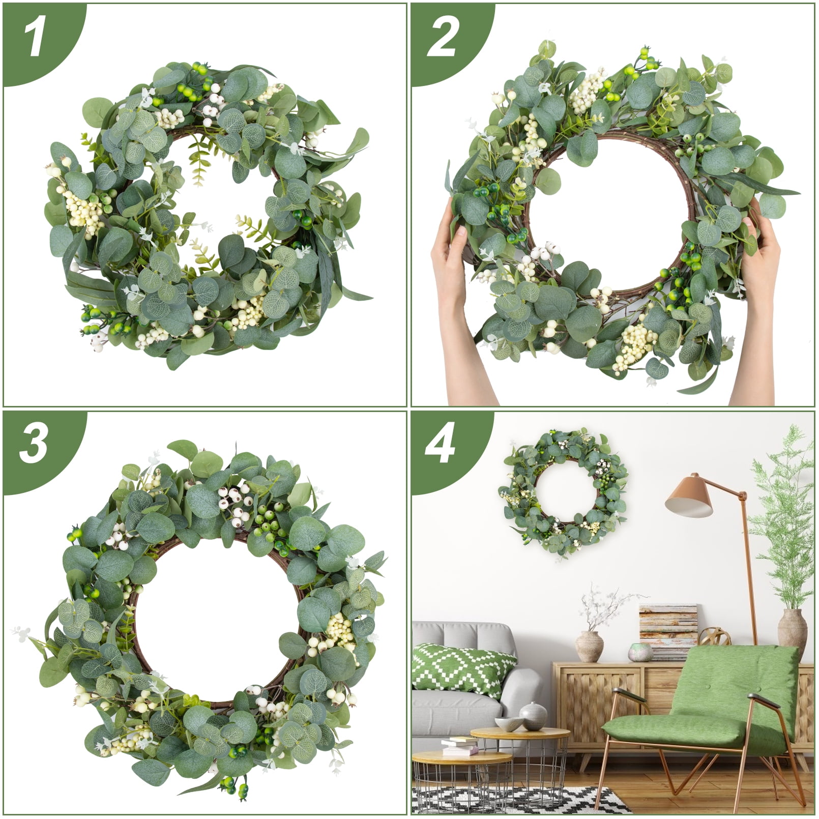 WBHome Artificial Cimicifuga Leaf Wreath - 2 Pack 24 Inch Deep Purple Fall Decor