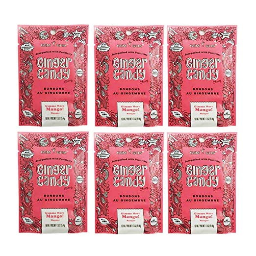 Gem Gem All Natural Chewy Ginger Candy 1.25oz (Mango, 6 Pack)