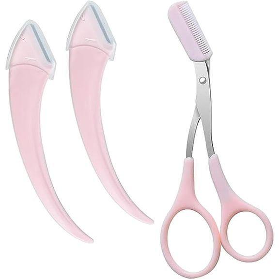 3Pcs Eyebrow Scissors with Comb,Eyebrow Trimmer Scissors,Cut Scissor,Lash Comb,Eyelash Hair Remover Cut Eyebrows Shaping Tool Mustache Scissors Set Brow Scissors with Comb for Men Women (Pink)