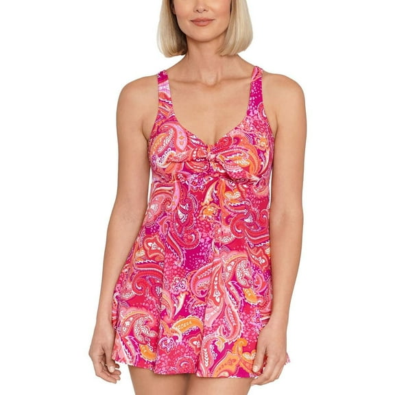Swim Solutions Womens Paisley Tummy Control One-Piece Swimsuit Pink 12