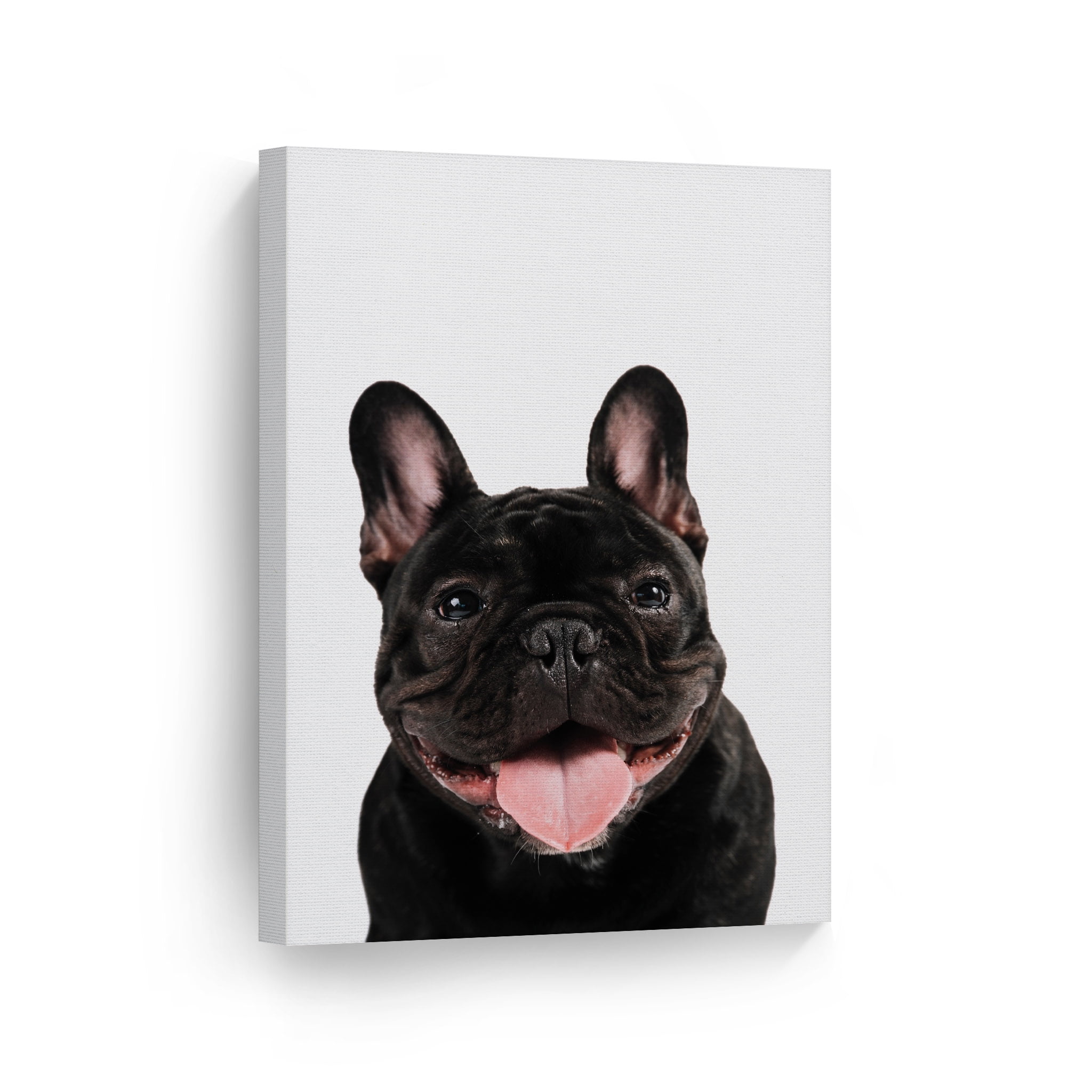 Smile Art Design Portrait Of Cute Black French Bulldog With Tongue Animal Canvas Wall Print Pet Owner Dog Lover Mom Dad Gift Living Room Bedroom Kids Baby Nursery Decor - Black French Bulldog Home Decor