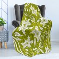 thumbnail image 4 of Floral Soft Flannel Fleece Throw Blanket, Flourishing Flower Pattern on Green Background Nature Illustration, Cozy Plush for Indoor and Outdoor Use, 50" x 70", Pale Green White, by Ambesonne, 4 of 5