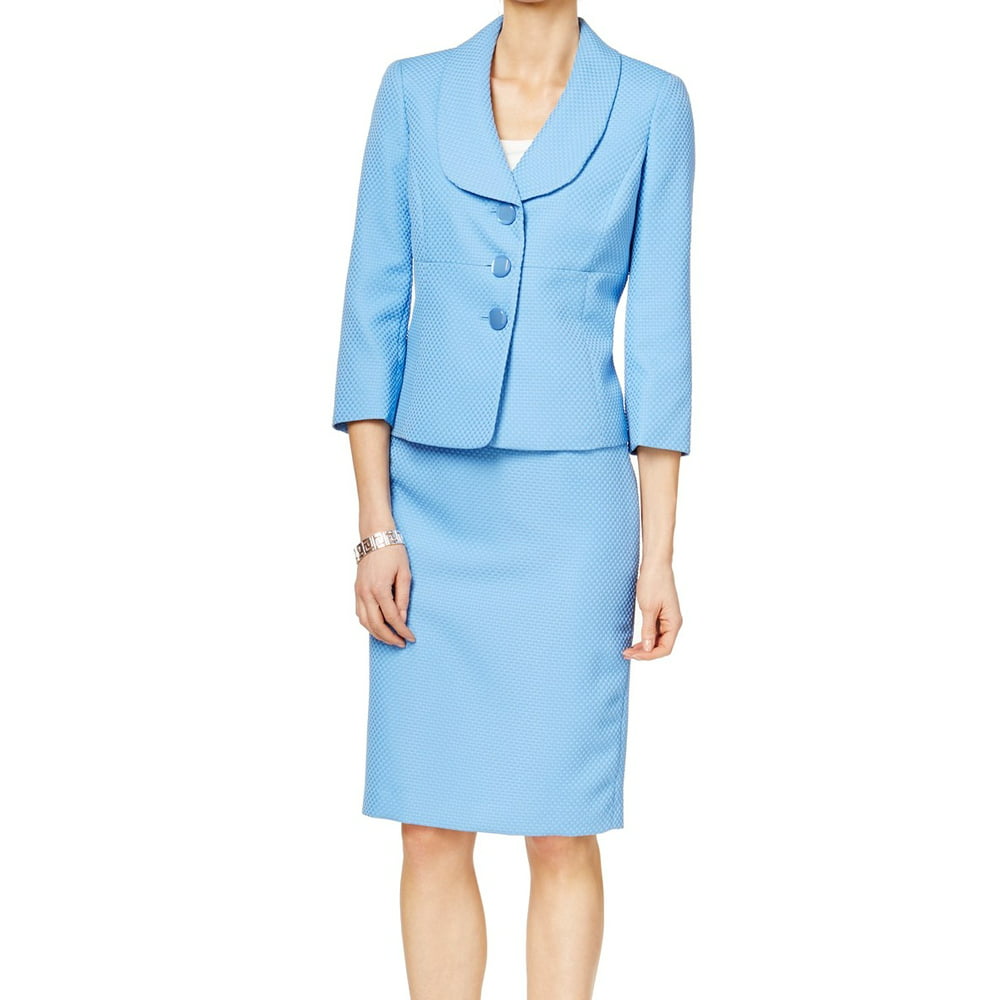 Le Suit NEW Lake Blue Womens Size 10 Three-Button Pique Skirt Suit Set ...