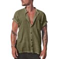 thumbnail image 1 of Txlixc - Camiseta informal de verano para hombre, color sólido, manga corta, cuello levantado, con botones Txlixc Casual, 1 of 9
