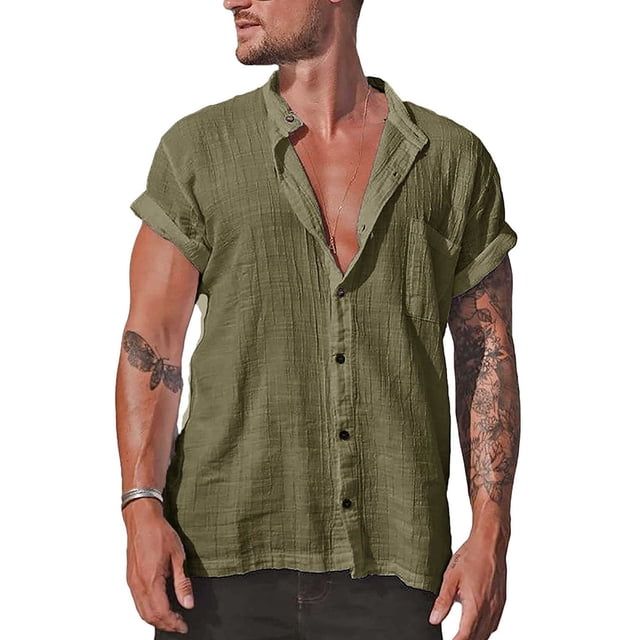 Txlixc - Camiseta informal de verano para hombre, color sólido, manga corta, cuello levantado, con botones Txlixc Casual