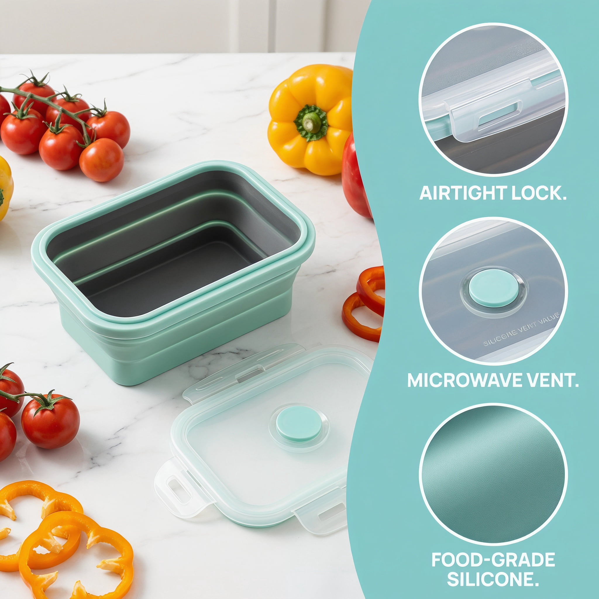 Collapsible Silicone Food Storage Container with Airtight Locking Lid, 20oz Round Expandable Lunch Box for Meal Prep and Travel, Space-Saving Leak-Proof Bento Box for, Office, and Camping