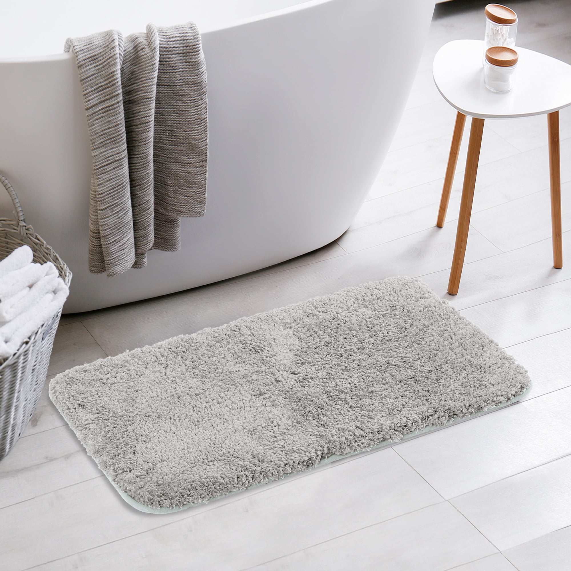 Unique Bargains Luxury Bath Mat Rug Solid Plush Shaggy Bath Carpet Light Grey 16"x24"