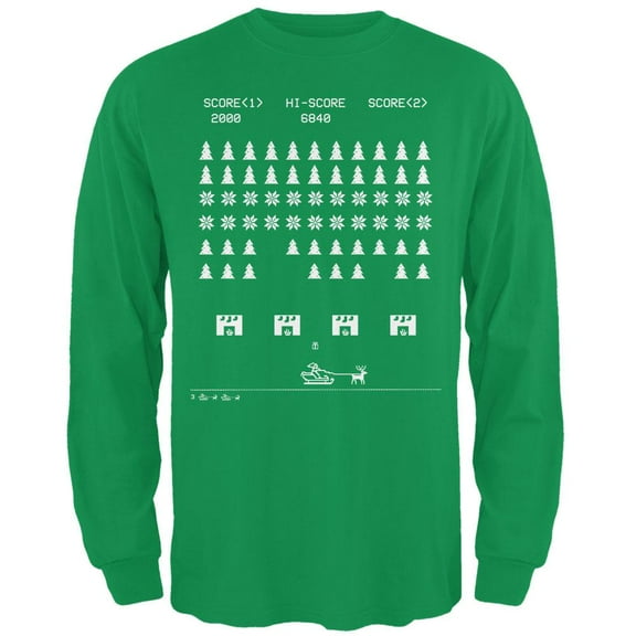 Classic Arcade Game Ugly XMAS Sweater Irish Green Adult Long Sleeve T-Shirt - X-Large