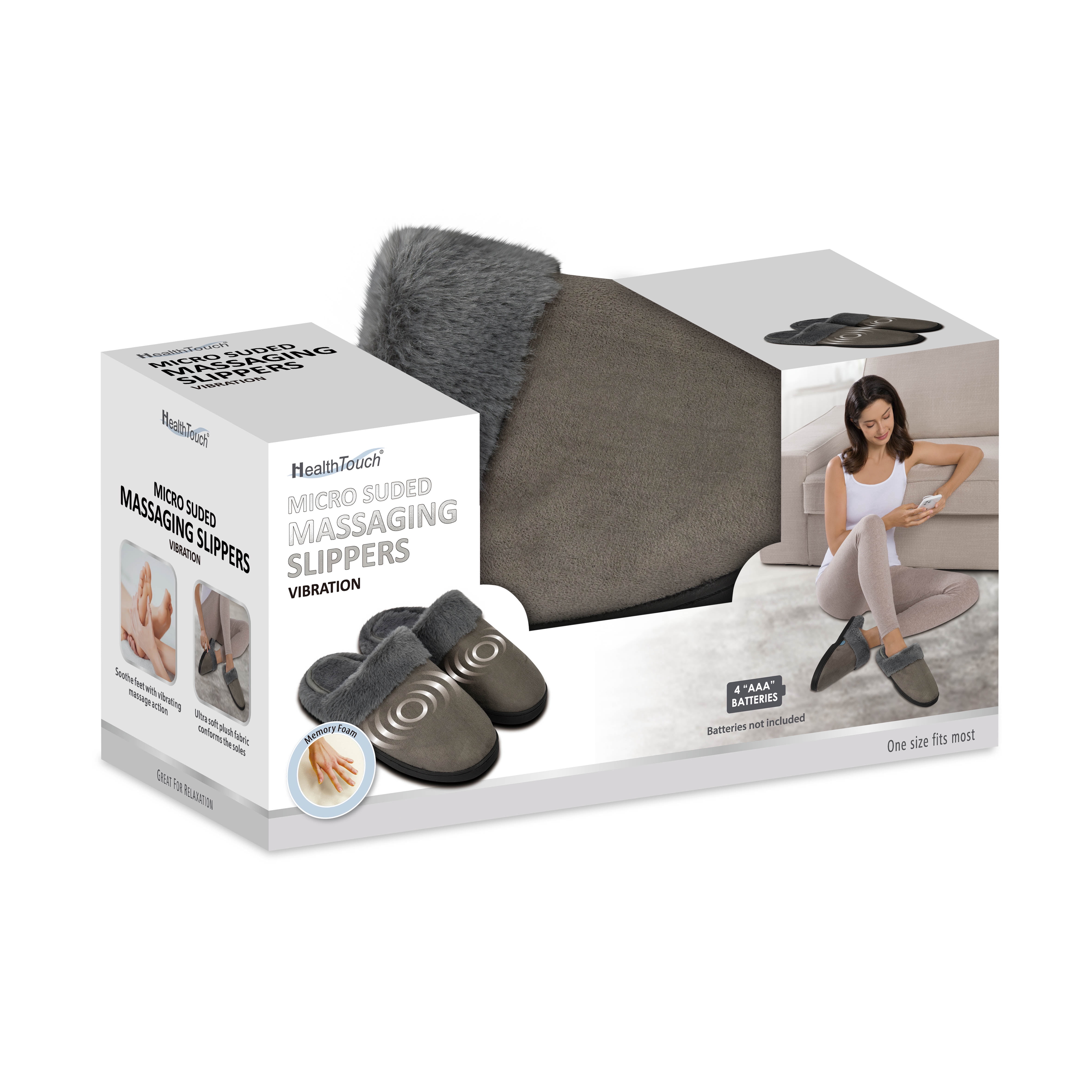 Health Touch Massager Slippers with Comfort Plush Li, One Size Fits Most, Foot Massager - Gray Color