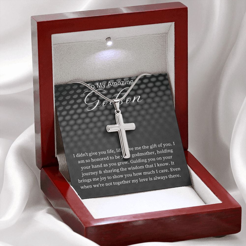Godson Baptism Gift Cross Necklace, Gift From Godfather, Godson First Communion Gift, Godson Christmas Gift , Cross Necklace Gift From Godfather