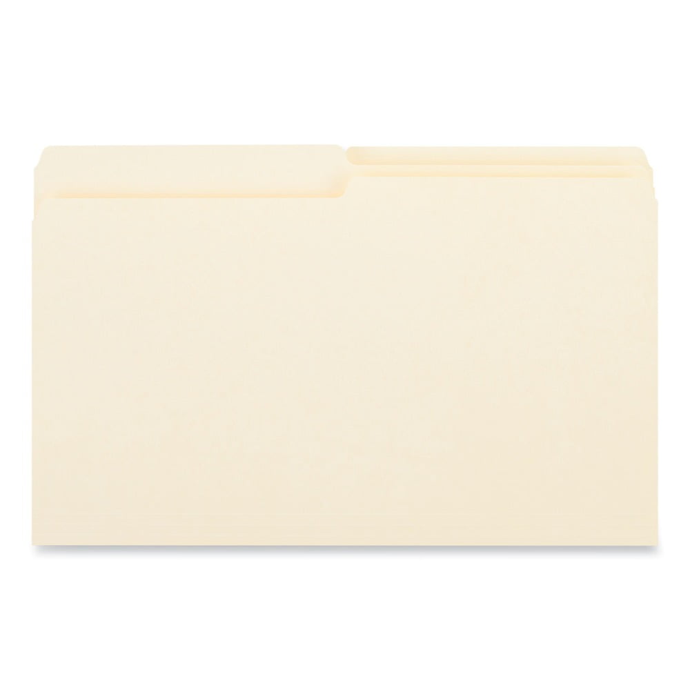 Universal Top Tab Manila File Folders, 1/2-Cut Tabs, Assorted Positions, Legal Size, 11 pt. Manila, 100/Box -UNV15112