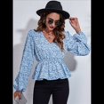 thumbnail image 4 of Top de Larga para Mujer, Jersey Fino, Cuello en V, Abullonada, Babydoll, Ligero, de Poliéster Azul L, 4 of 10