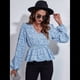 thumbnail image 4 of Top de Larga para Mujer, Jersey Fino, Cuello en V, Abullonada, Babydoll, Ligero, de Poliéster Azul L, 4 of 10