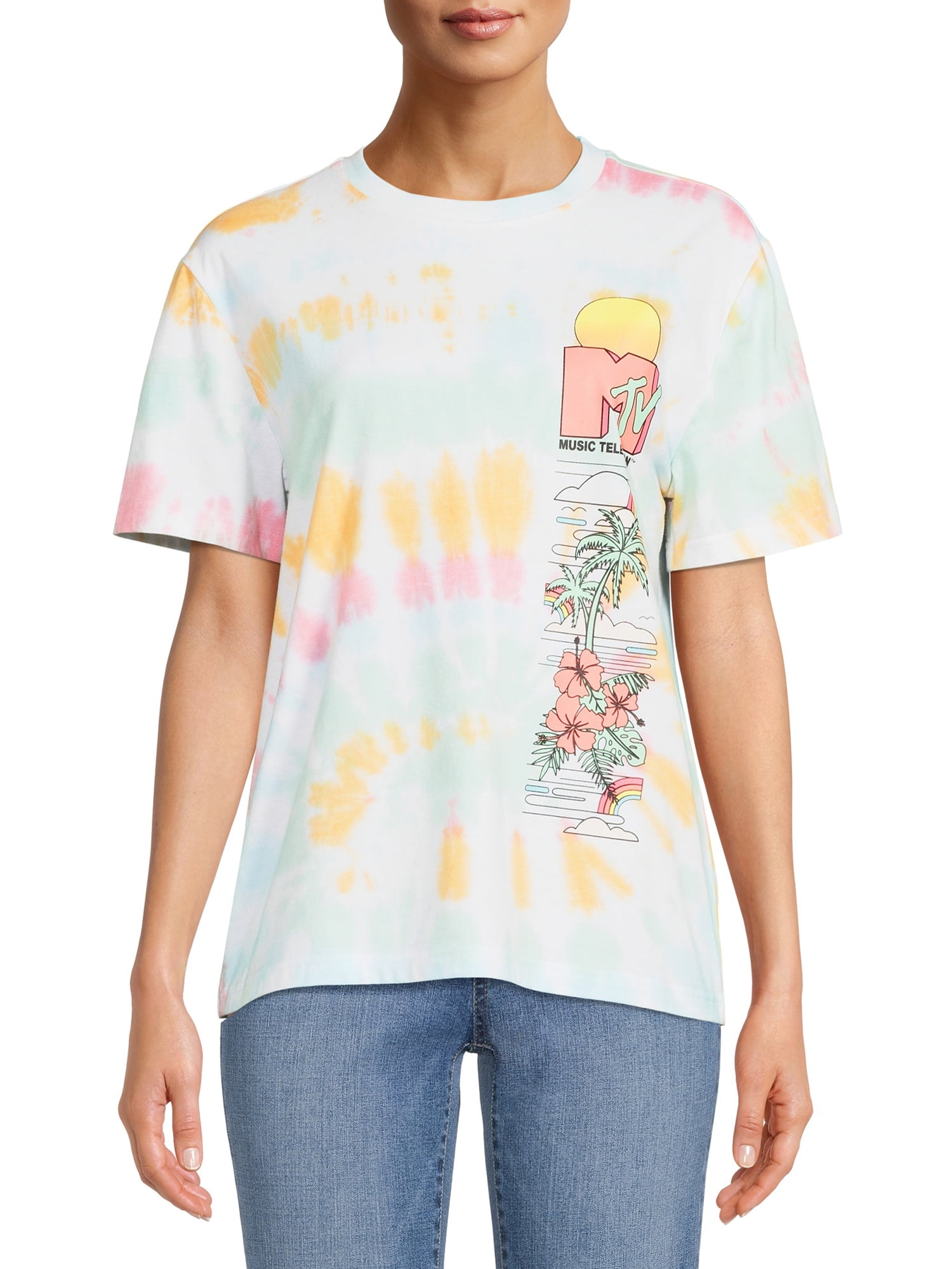 MTV Juniors’ Tropical Print Tie Dye T-Shirt