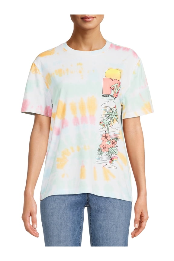 MTV Juniors Tropical Print Tie Dye T-Shirt