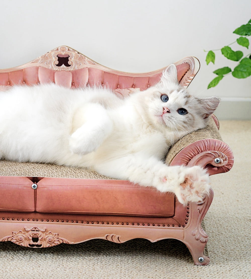 Cat Scratching Sofa 23 inch, Cardboard Cat Scratcher Couch Bed for Indoor Cats, Durable Lounge and Scratch Pad