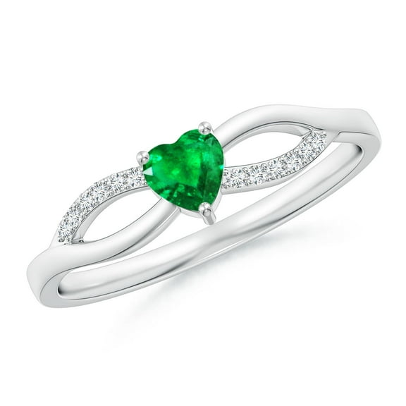 ANGARA Natural Solitaire Emerald Heart Promise Ring with Diamond Accents in 925 Sterling Silver for Women (Size-4mm) | May Birthstone, Anniversary, Jewelry Gift for Women | Natural Emerald Ring