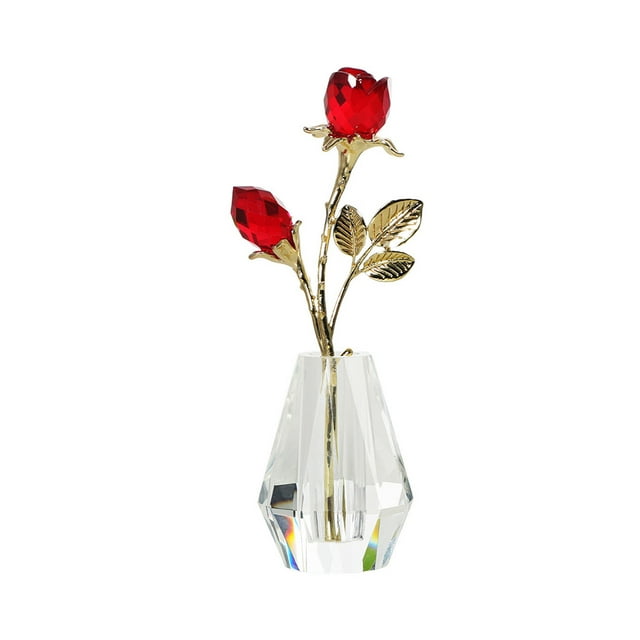Matsuzay Rosa rosas azules de cristal - Regalo de apariencia realista para sus seres queridos Flores y plantas de imitación Estatuilla de rosa Decoración del hogar rojo brillante vara de oro