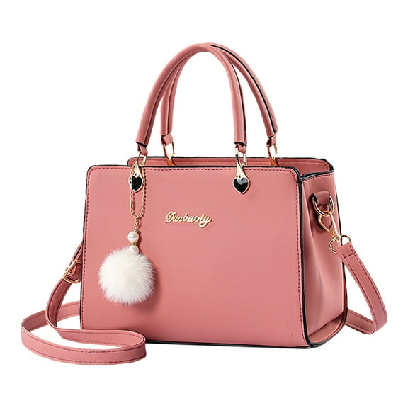 Modstep Women's Purses and Handbags Plush Pendant Leather Top Handle Satchel Zipper Crossbody Shoulder Bags Lady Work Tote Pink