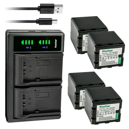 Kastar 4-Pack VW-VBN260 Battery and LTD2 USB Charger Replacement for Panasonic HDC-SD900 HDC-SD909 HDC-TM900 HDC-TM900GK HDC-TM900GK-3D HDC-TM900K HDC-TM900P HDC-TM900PC HC-X800 HC-X800GK