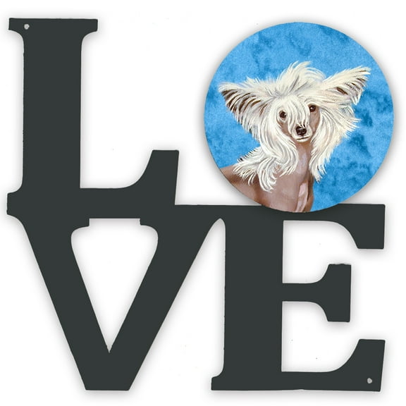 Blue Chinese Crested Metal Wall Artwork LOVE