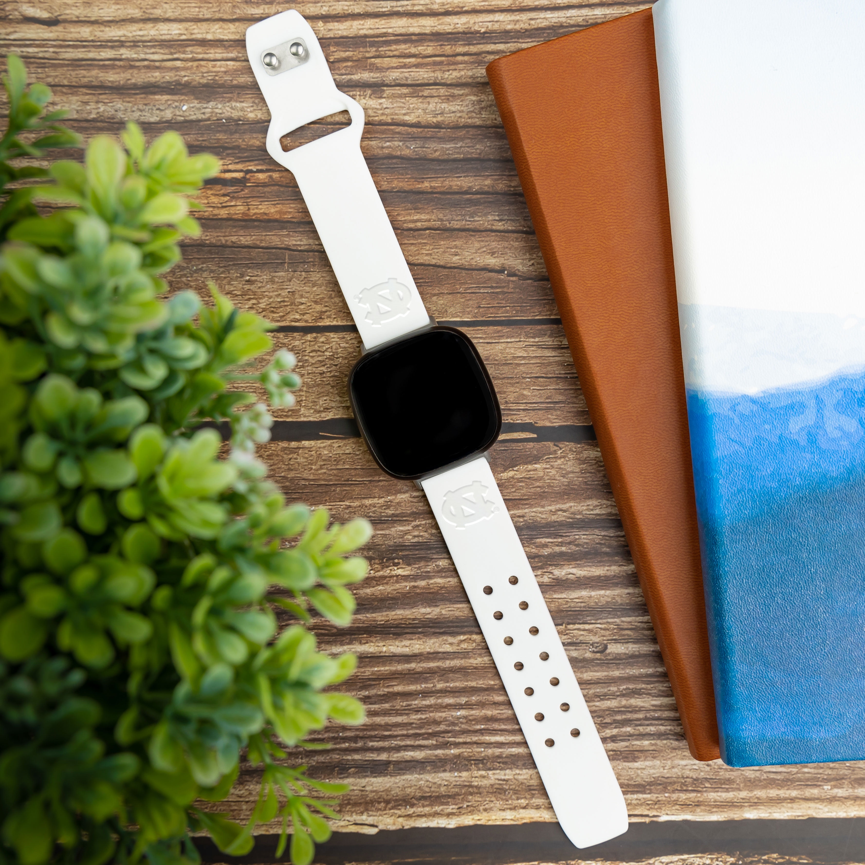 North Carolina Engraved Silicone Unisex Watch Band for Fitbit Versa 3 and Sense (White) by Affinity Bands