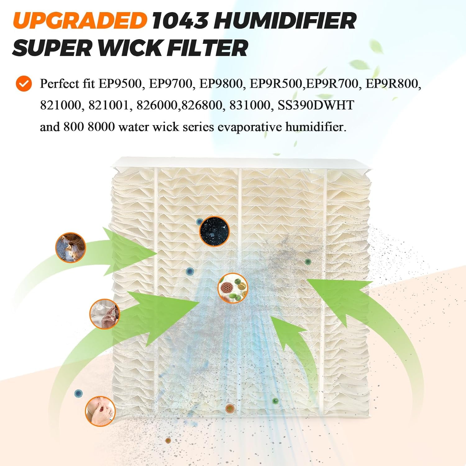 1043 Humidifier Wick Filters 3 Pack for Essick AIRCARE EP9500 EP9700 EP9800 EP9R500 EP9R800 821000 826000 826800 831000 & Space Saver 800 8000 Series